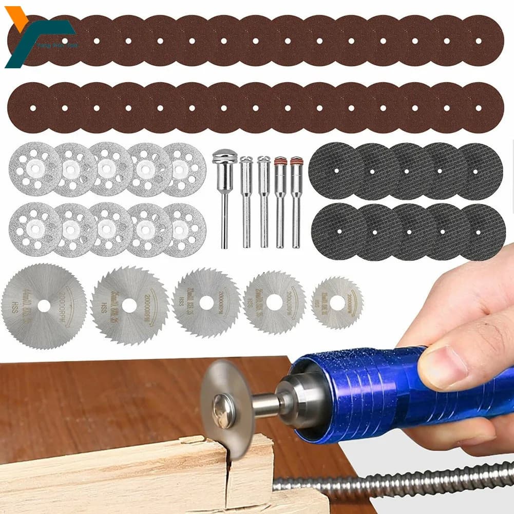 60 pezzi mini disco da taglio diamantato set HSS lama per sega circolare in resina ruota da taglio scanalatura taglio per kit di utensili rotanti gambo da 3 mm