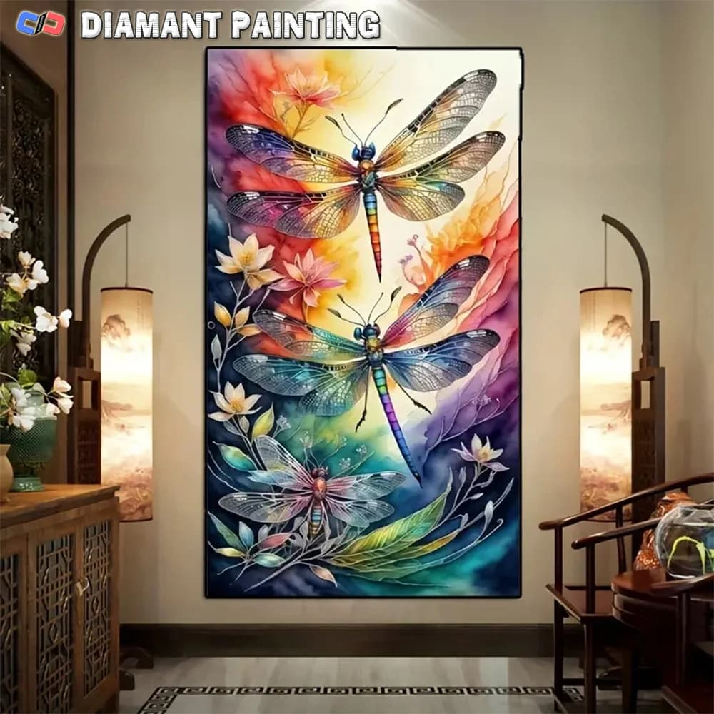 5D DIY Diamond Painting Dragonflies Flying In The Flowers Art Kits Full Diamond Embroidery Mosaic Artwork Home Decoration Gift