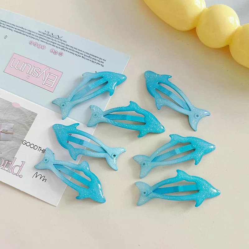 Adorabile set di 4 fermagli per capelli BB Cartoon Dolphin; Accessori per capelli con clip laterale per ragazze e donne alla moda