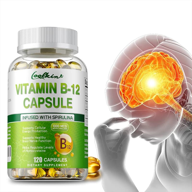 B12 vitamin capsules - methylaccobalaminic supplement for mind, energy, brain, mood, heart support