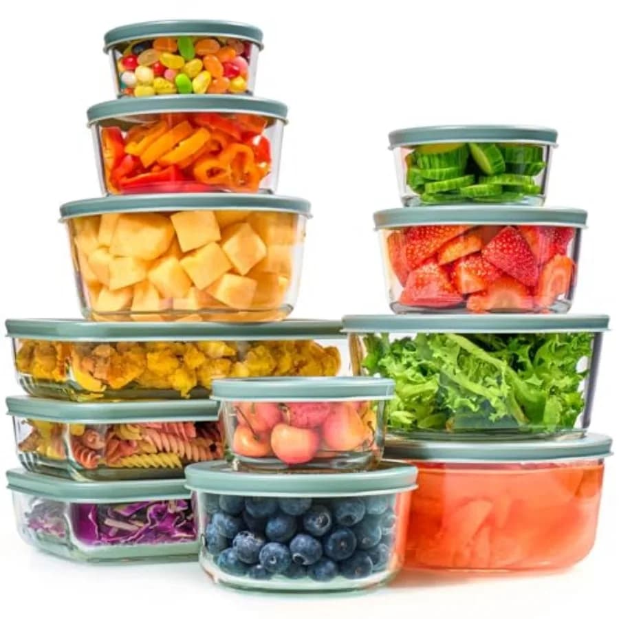 Set di 24 Contenitori in Vetro per Alimenti con Coperchi Ermetici - Scatole per Pranzo Impilabili Senza BPA e a Prova di Perdite