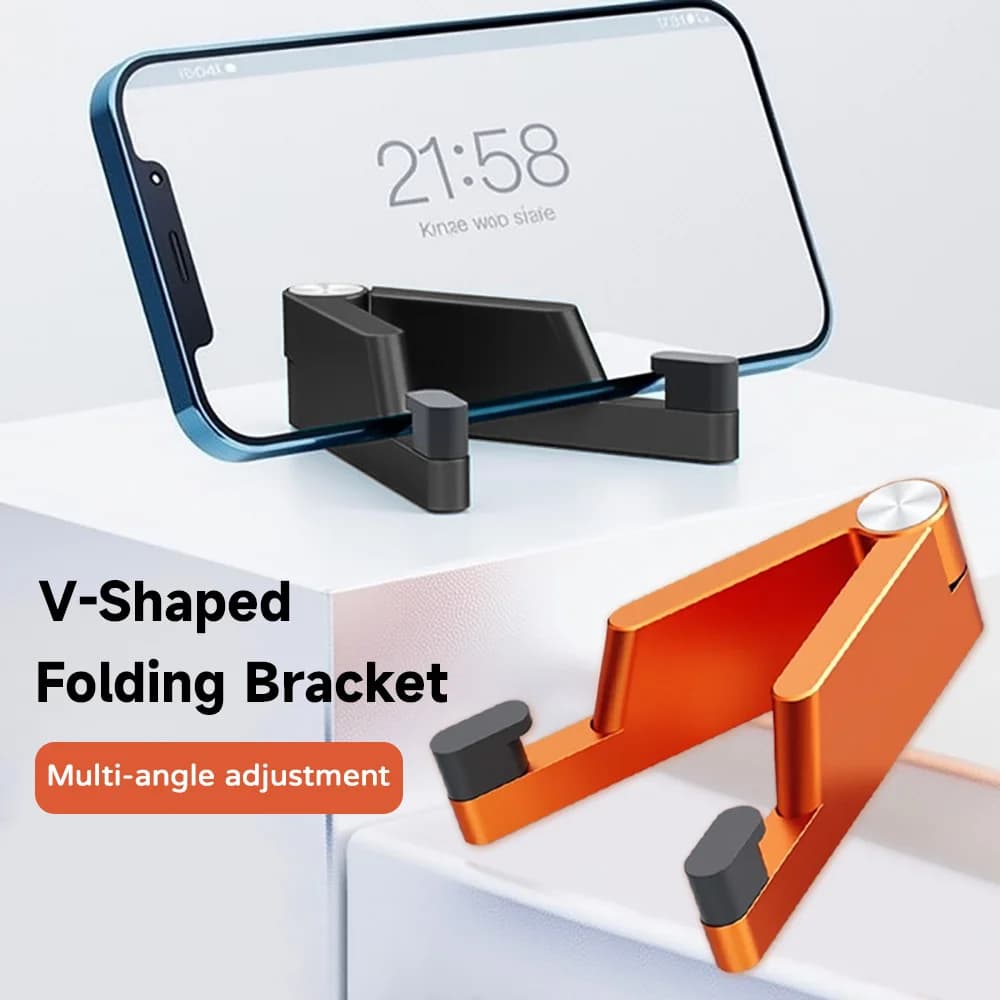 V-Shaped Folding Bracket Multi-Angle Adjustable Phone Stand Desktop Holder for Small Smartphones Tablets Office Desk Accessories