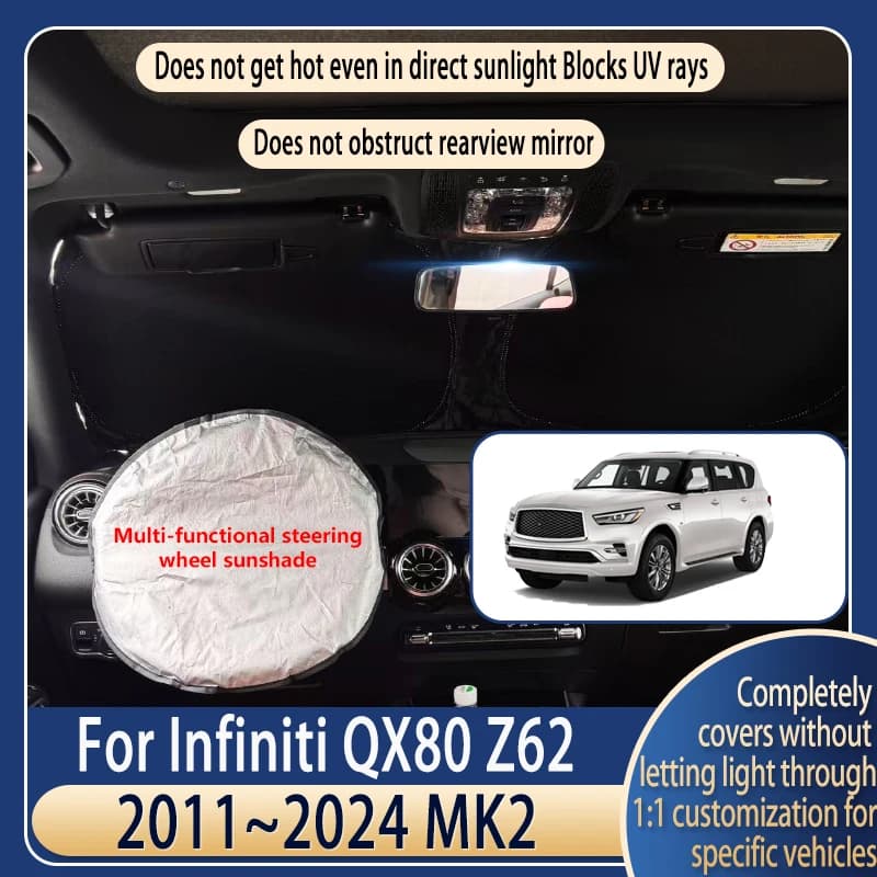 Parasole per Volante Auto per Infiniti QX80 2011~2024 Z62, Accessori Auto Estivi Rinfrescanti, Parasole Anteriore Isolante