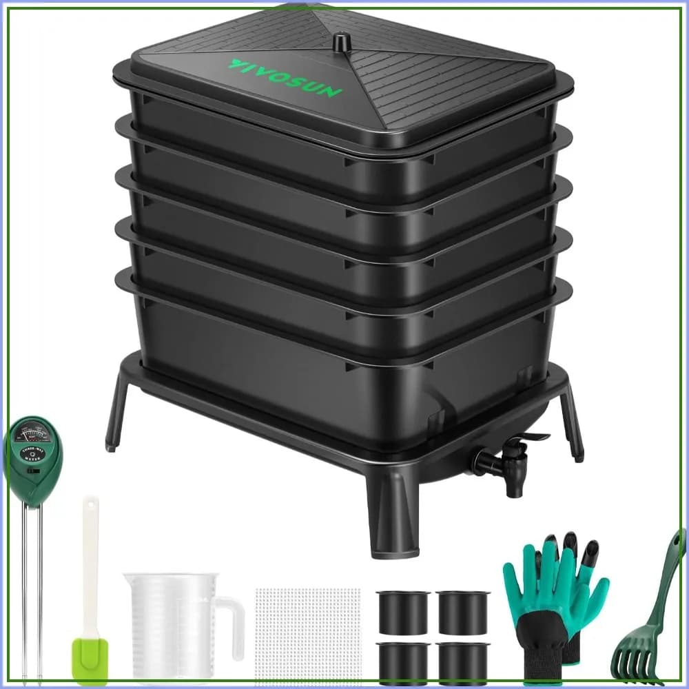 5-Layer Worm Compost Bin, 50L Vermicomposter for Recycling Food Waste