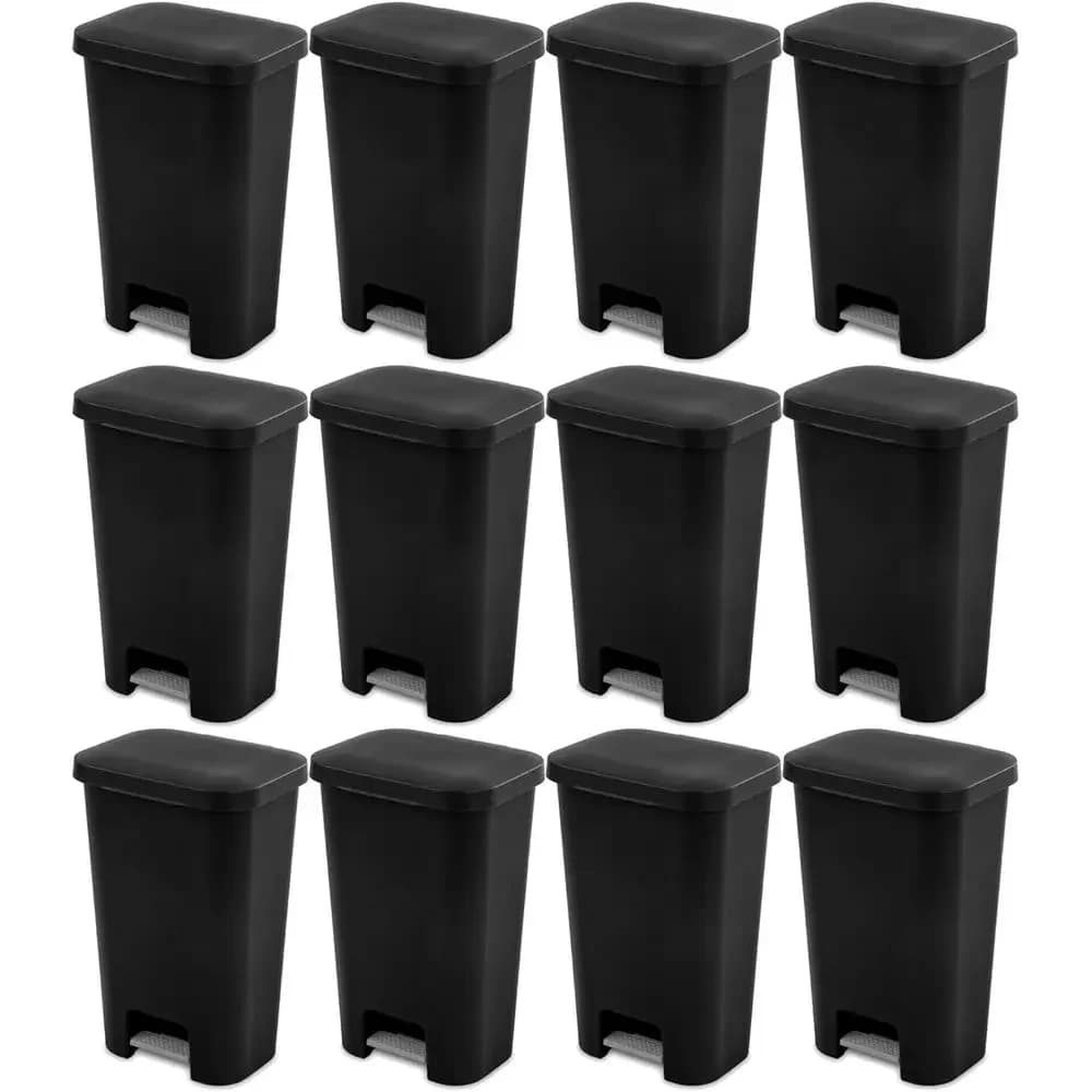 Cestino per Rifiuti da Cucina in Plastica da 11,9 Galloni con Coperchio Largo e Manico Ergonomico, Confezione da 12, Nero