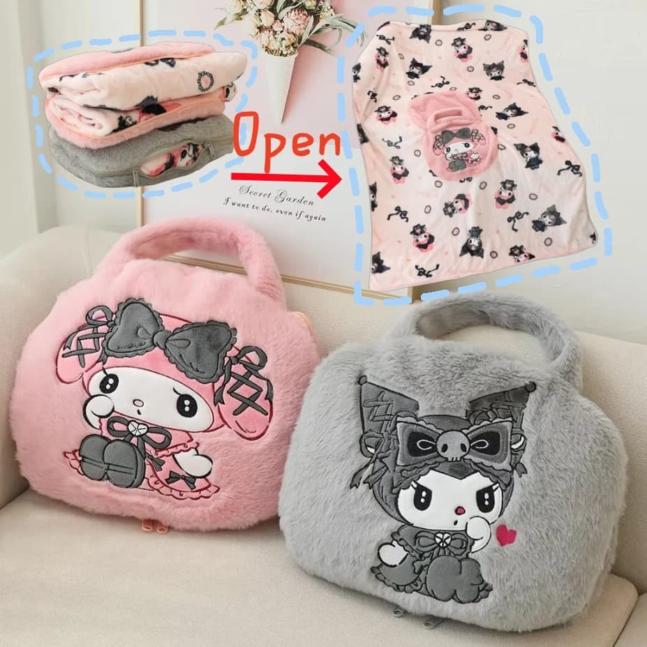 Kuromi My Melody coperta portatile coperta per pisolino coperta per borsa calda coperta per aria condizionata di dimensioni singole per auto da viaggio
