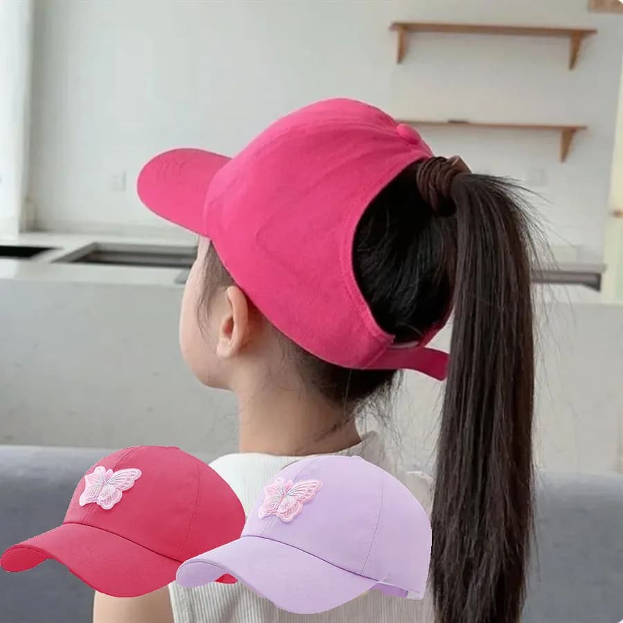 Summer baseball caps for children Solar Protection Berretti with high horsetail for boys Girls baseball cap with outdoor sun protection with butterfly print