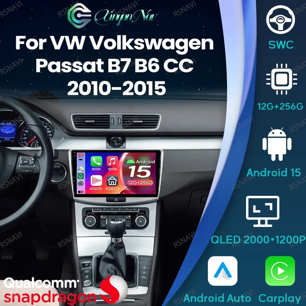 Android 15 Per VW Volkswagen Passat B7 B6 CC 2010-2015 Stereo BT Navigazione Viedo Lettore Qualcomm Autoradio GPS 5G WIFI DSP