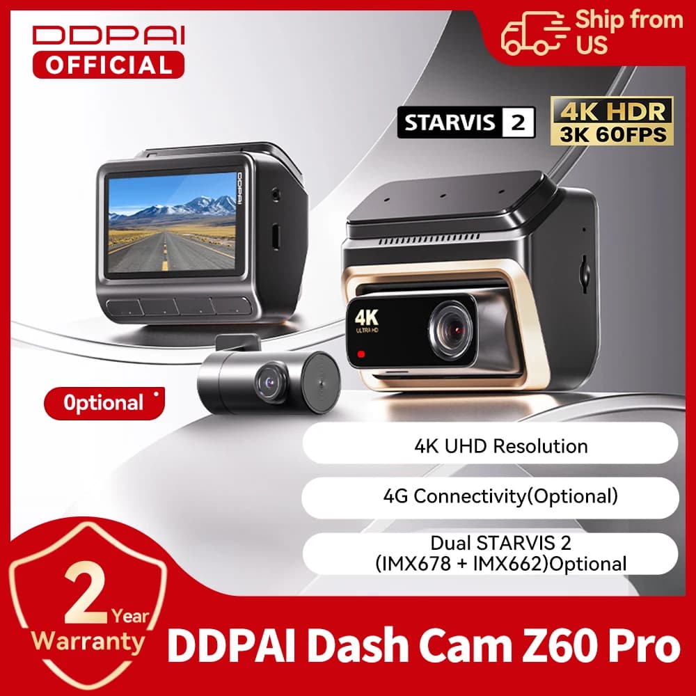 2025 New DDPAI 4K Dash Cam Z60 Pro Support Front and rear car camera SONY STARVIS2 678 5GHz sensor GPS Wi-Fi ADAS Car DVR