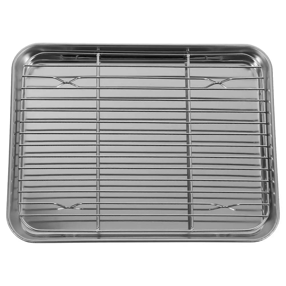 1Set Stainless Steel Baking Tray with Wire Rack for Frying Draining Cooling Baking Pan Oven Toast Tray Nonstick Cookie Sheet