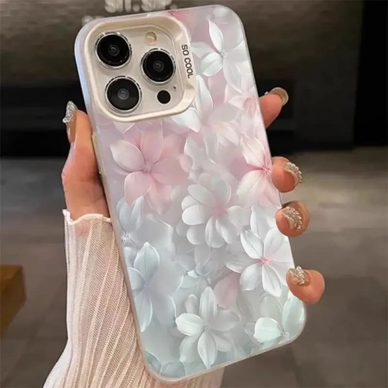 Pink Flower Case for iPhone 15Pro 17 16 14 13 12 11 Pro Max XS XR 7 8 Plus SE Shockproof Cover Screen Protector Casing