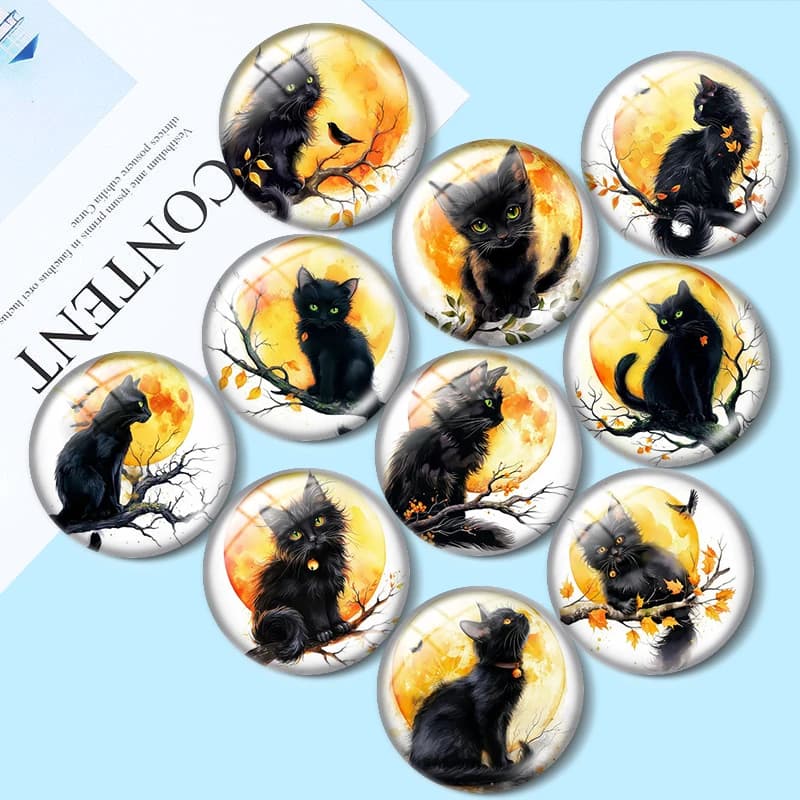 Cabochon in vetro Black Cat Moon 12/18/20/25mm per bracciali, ciondoli, anelli, orecchini e componenti per la creazione di gioielli