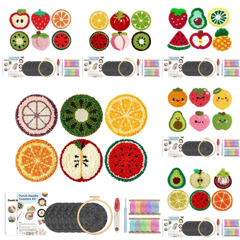 GATYZTORY Punch Needle Coasters Kit For Adults Punch Needle Embroidery Set 6pcs Fruit Pattern DIY Craft Drink Cup Pad Home Decor