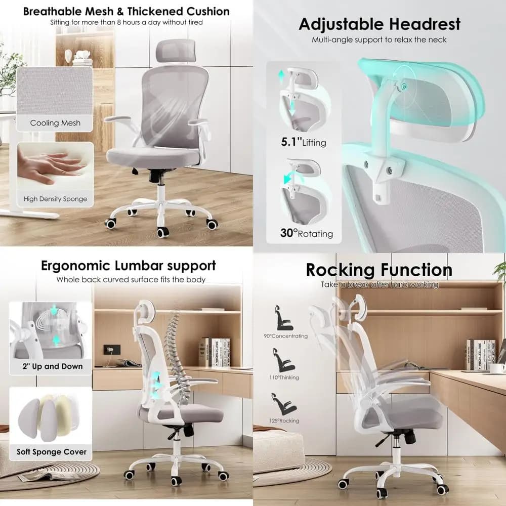 Sedia Ergonomica Regolabile in Rete con Supporto Lombare per Casa, Ufficio e Gaming