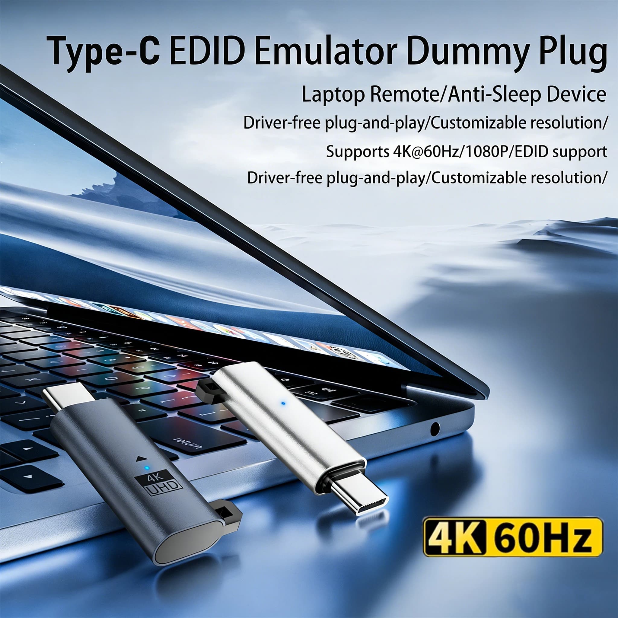 Adattatore Display Virtuale Type-C 4K@60Hz-1080P@120Hz USB C DDC EDID Dummy Plug Headless Ghost Emulatore Display 3840x2160@60Hz