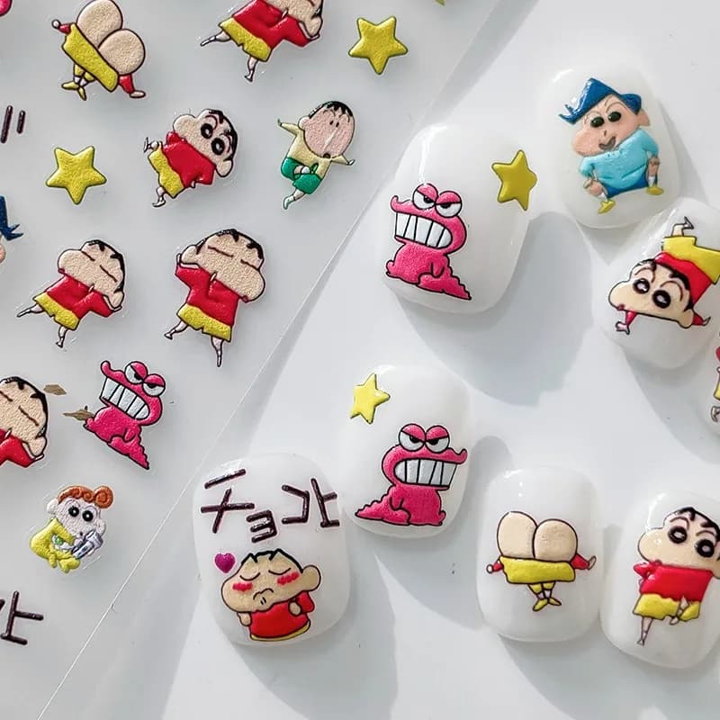 1 Pezzo Adesivi per Unghie 5D Crayon Shin-chan, Accessori per Nail Art, Nuovi Adesivi con Personaggi Anime, Decorazioni per Unghie