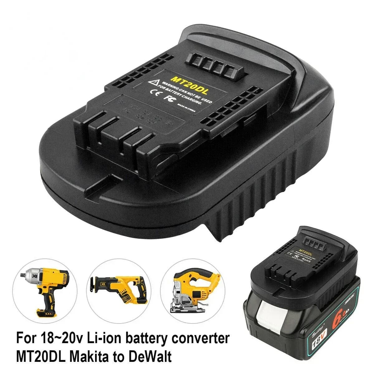Convertitore adattatore batteria MT20DL per batteria agli ioni di litio Makita 18V Converti in per utensile elettrico a batteria agli ioni di litio DeWalt 18V/20V