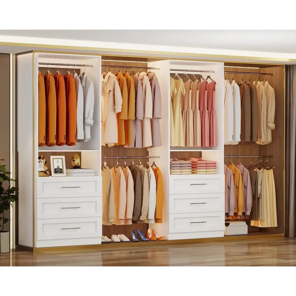 Organizing System for Adjustable Wardrobe with 6 Drawers, 10 Auctions and 2 shelves, for 4T-15T, White, 2 Set