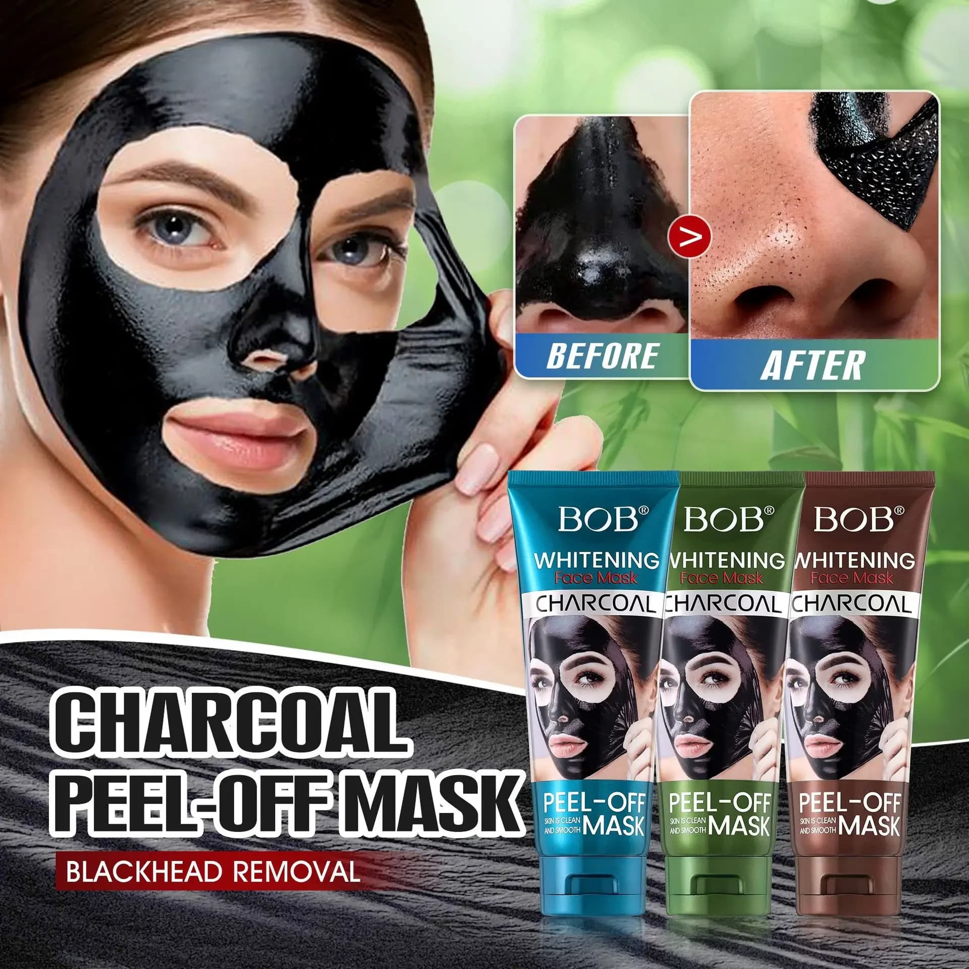 BOB Charcoal Peel off Mask for Women Deep Cleansing Blackhead Removal Pore Cleansing Skin Care