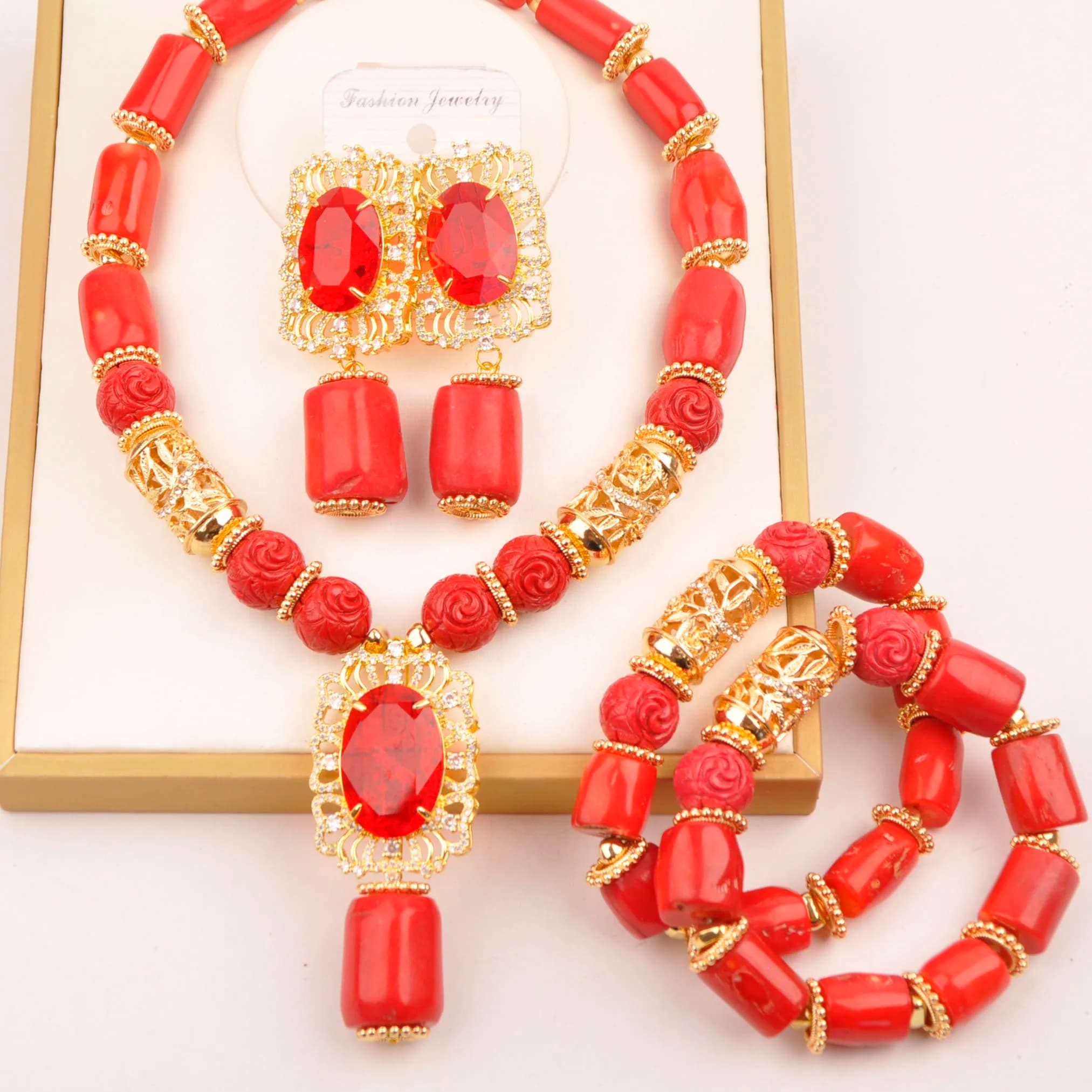 red coral jewelry set natural nigeria beads for traditional marriage