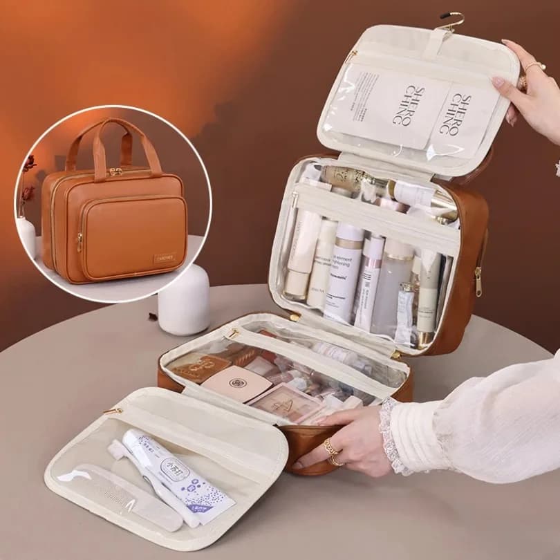 Large Capacity Hanging Cosmetic Bag - Women's Travel Toiletry Organizer with Hook Loop Multi-layer Storage for Makeup Skincare