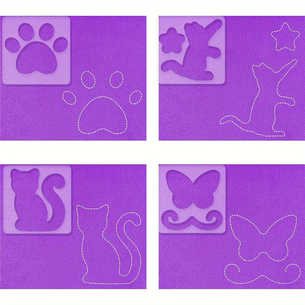 Kit di 4 modelli in acrilico per quilting, con forme di gatto, farfalla e zampa, righelli per cucito e taglio pelle, strumenti per artigianato fatto a mano