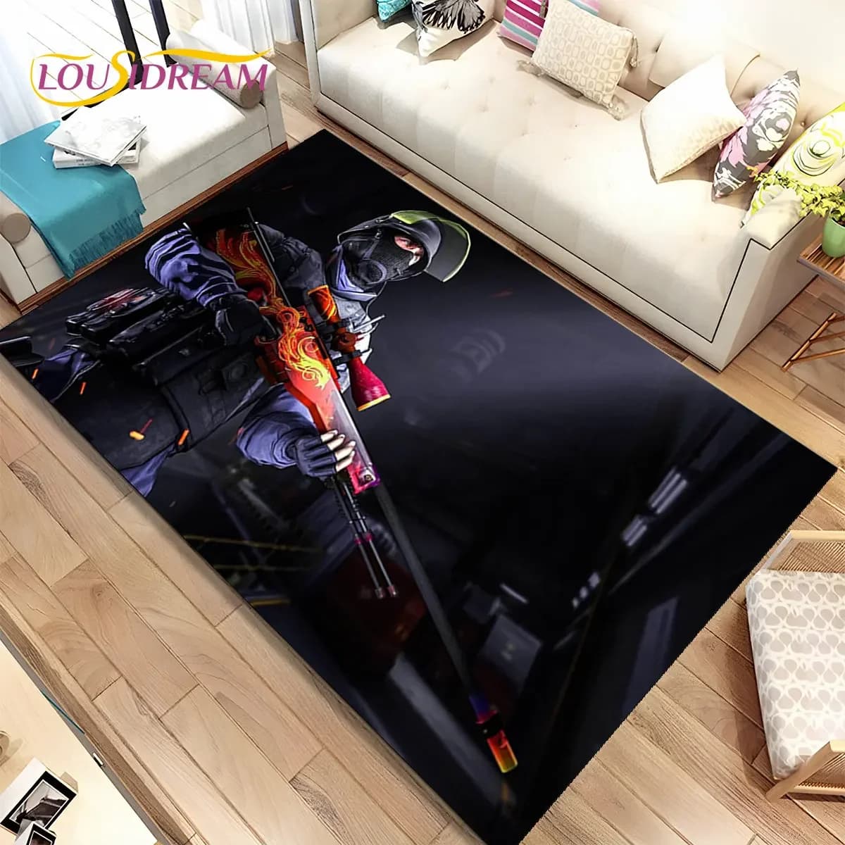 Tappeto CS GO, Tappeto per Gamer, Tappeto Area Giochi Counter Strike, Tappeto per Soggiorno, Camera da Letto Bambini, Divano, Zerbino Decorativo, Tappetino Antiscivolo