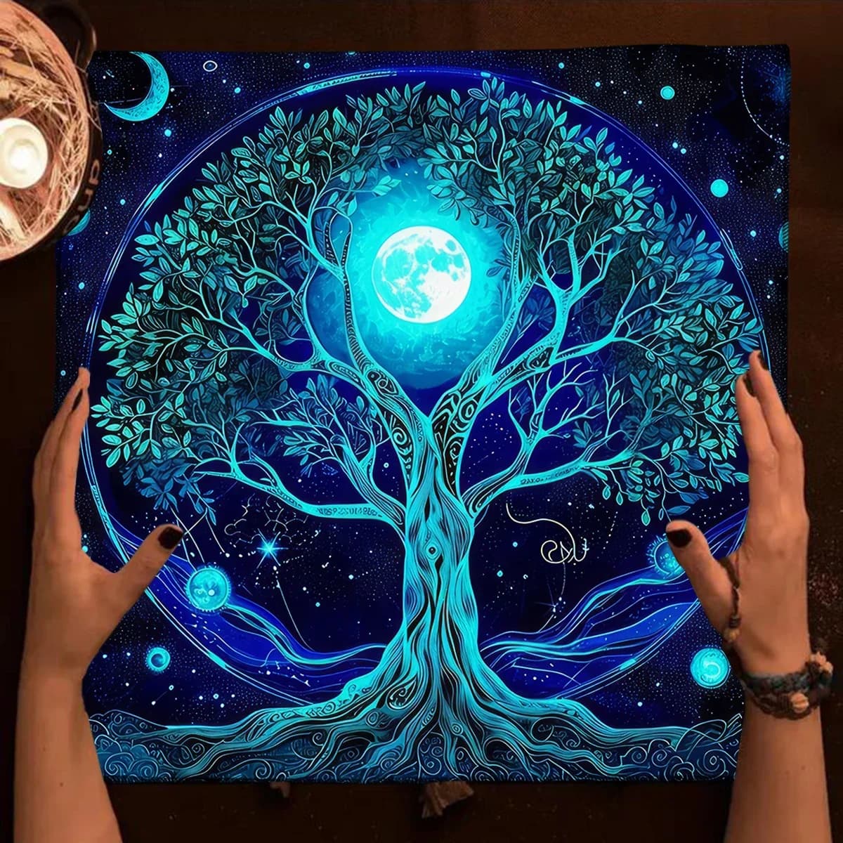 Mystic Blue Moon Tree Of Life Altar Cloth Tarot Tablecloth Divination Witchcraft Astrology Oracle Card Mat Home Decor