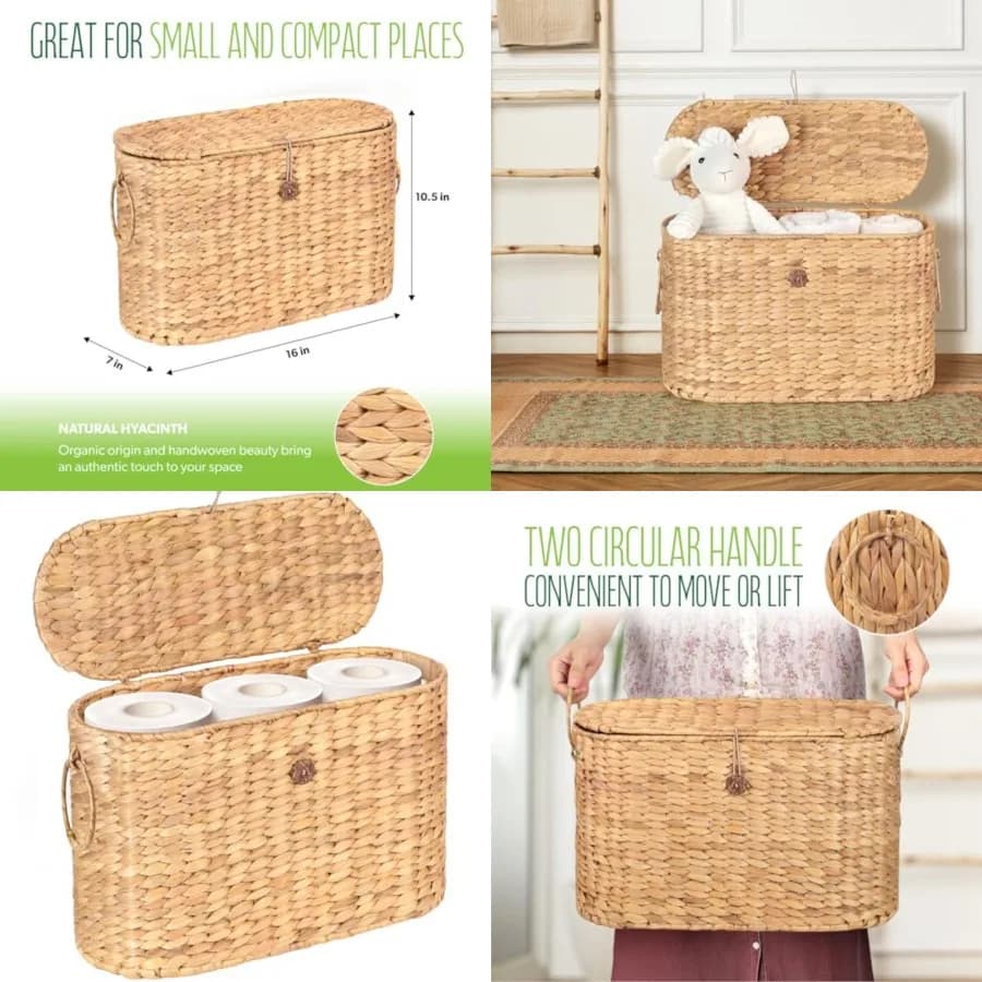 Portarotoli di Carta Igienica, Cesti in Giacinto d'Acqua con Coperchio, Cesto Portarotoli per 6 Rotoli, Cesto Porta Carta Igienica con Coperchio Integrato