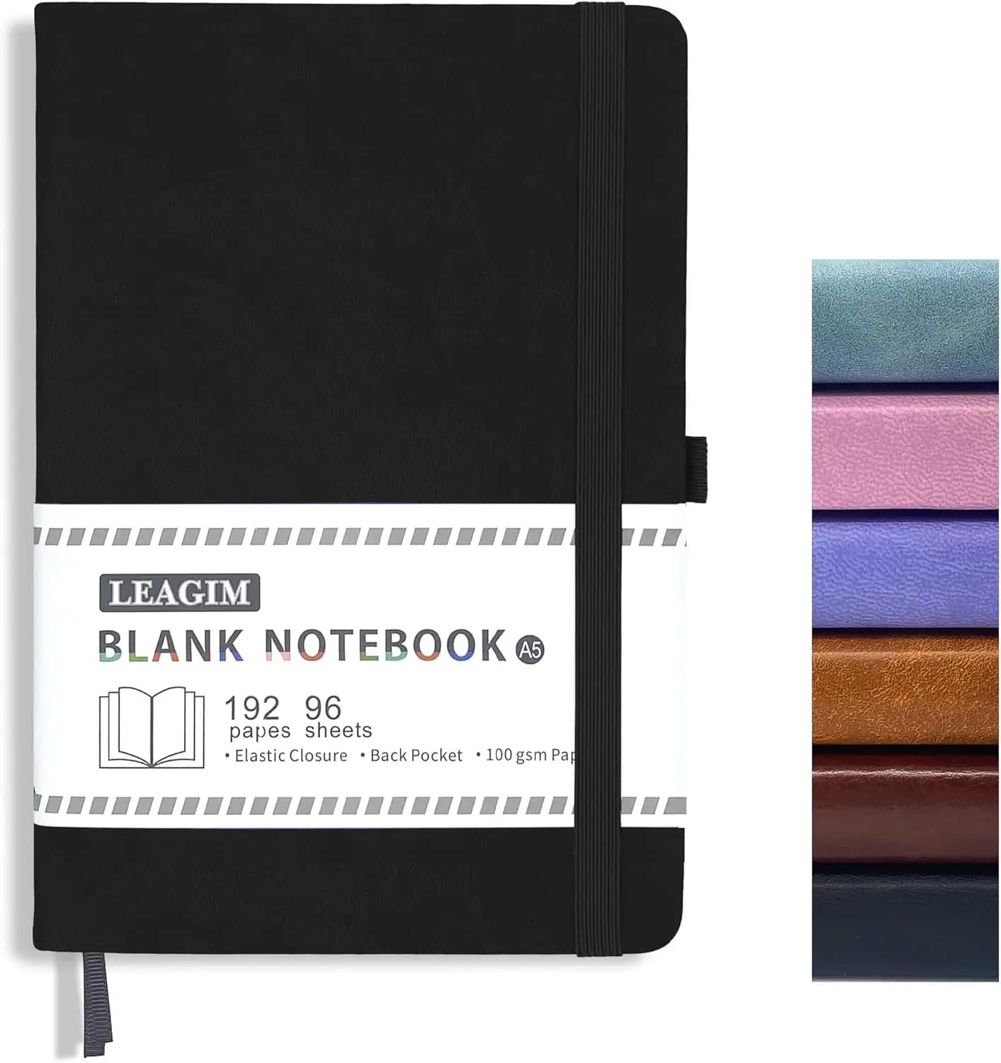 Blank Journal Notebook A5 192 Pages 100 GSM Thick Sketch Book for Women Men, Hardcover Leather Unlined Journaling for Work