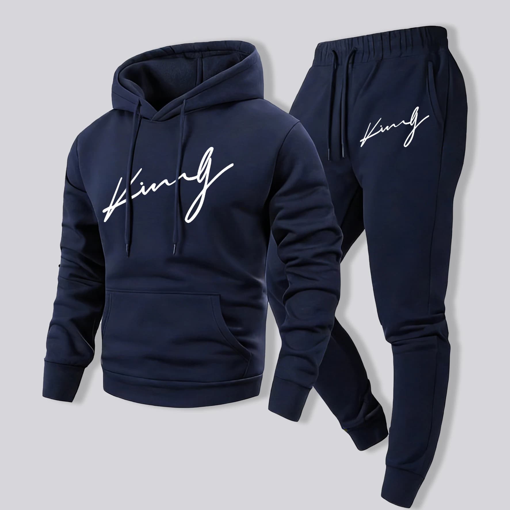 Completo sportivo casual in felpa da uomo con motivo calligrafico, ideale per l'autunno, caldo e confortevole