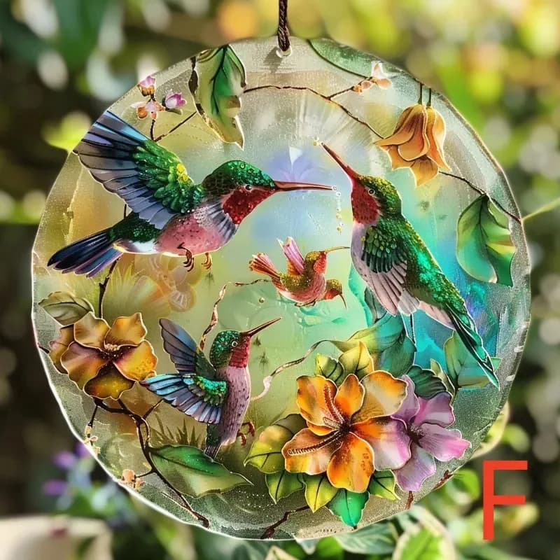 2D Acrylic Flat Printing Birds Flowers Animal Pendant Home Tree Window Hanging Decor Gift Car Backpack Pet Wind Chime Ornament