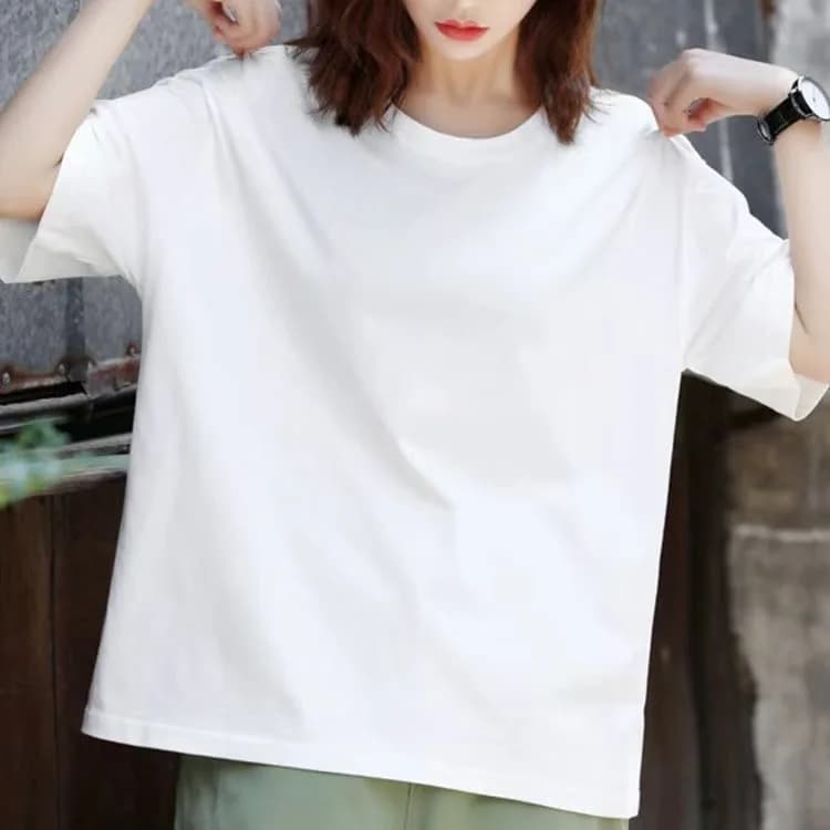 Men's summer t-shirt in cotton, woman's top in plain color, white t-shirt with short sleeves for couple, clothing