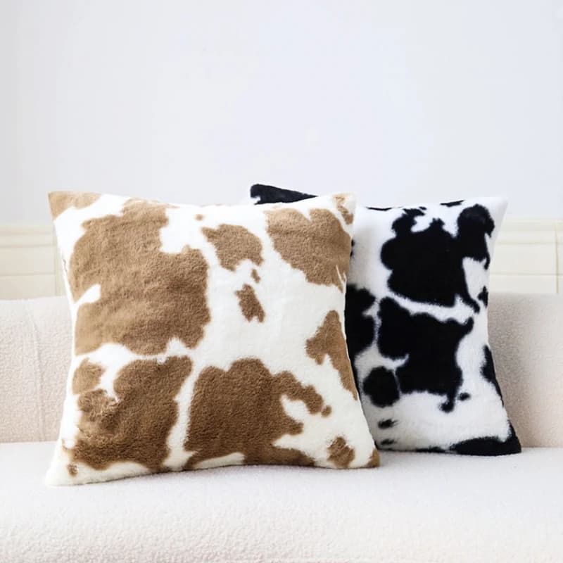 Cow Print Fluffy throw pillow covers Nordic Luxury Pillow Cover with zipper Black White Stylish Living Room Sofa Pillow Case