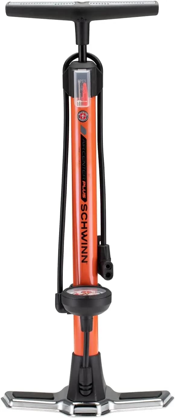 Floor Pump for Bikes, 120 PSI, Dual Head for Schrader and Presta Valves, Soft Grip Handle, Stable Steel Base