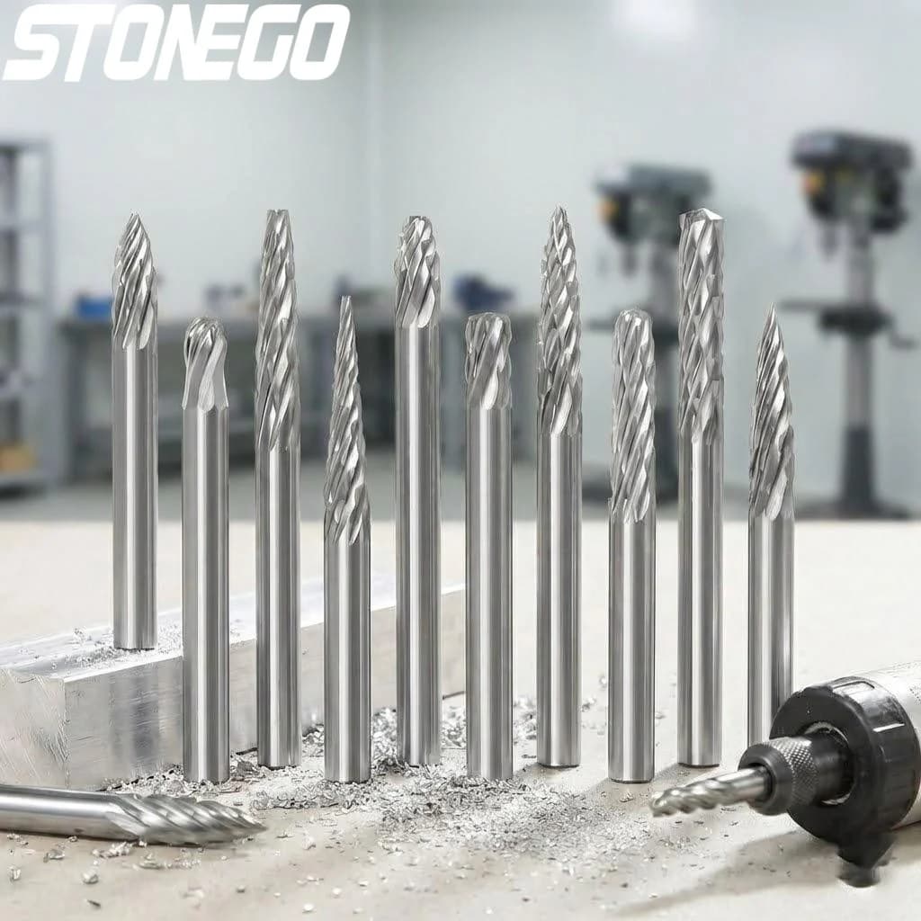 Set of 10-20 Brakes in Solid Carbide with 3mm Leg, Thermally Treated, Rotating Tools Accessories, for Wood and Metal Engraving, High Precision and Duration