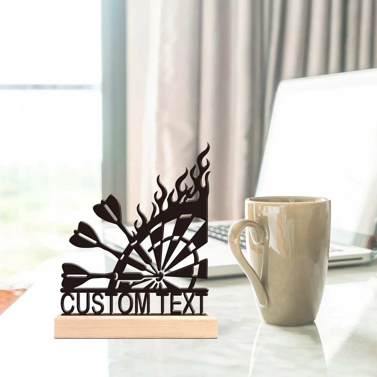 1pc Interesting Metal Desktop Decoration Customizable Content With Wooden Base Unique Desktop Decoration Custom Gifts