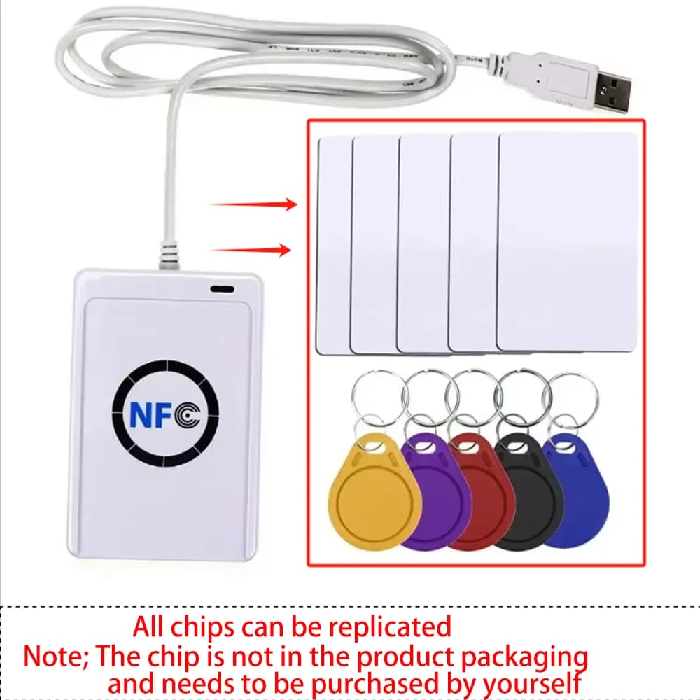 Lettore NFC USB ACR122U smart contactless ic Card e scrittore RFID Copiatrice Copiatrice Duplicatore 5 pezzi UID Modificabile Tag Card Portachiavi