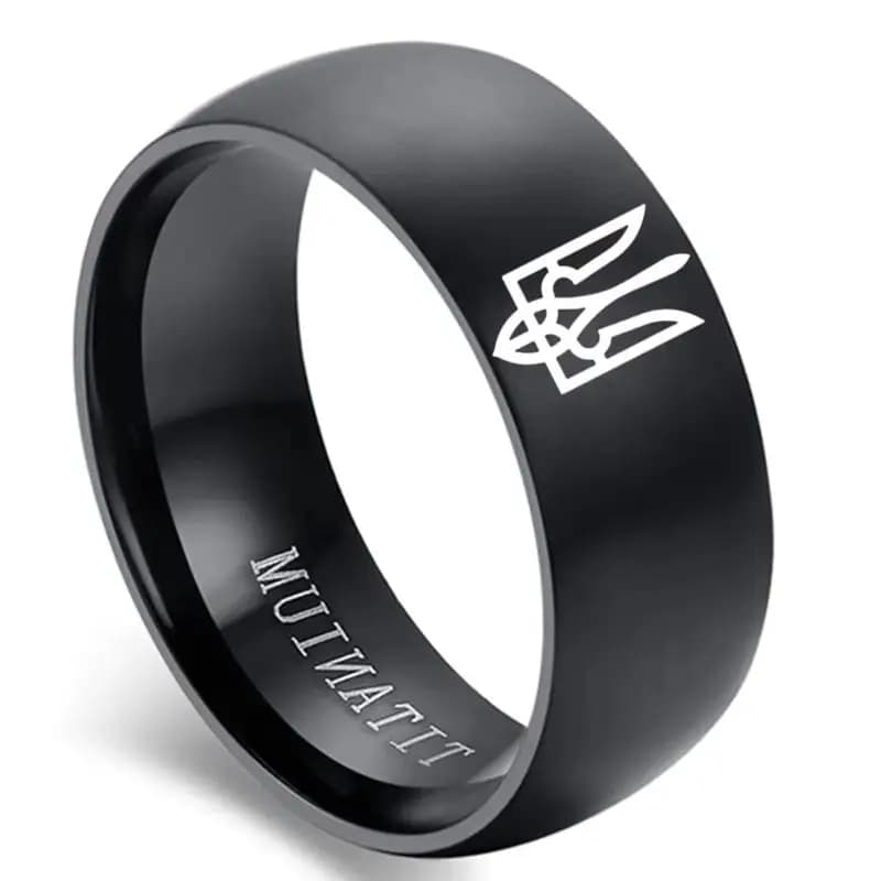 8MM Stainless Steel Men's Ring Engraved with Ukrainian National Emblem 'God Bless Ukrainian' Personalized Accessory