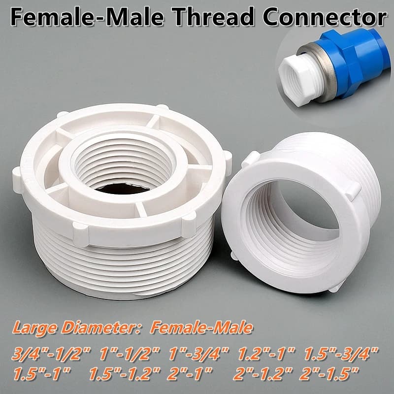 Reducing joints with male-female thread in PVC 1/2 3/4 1 1.2 1.5 2 "Water pipe fittings for garden irrigation Adaptors for aquarium