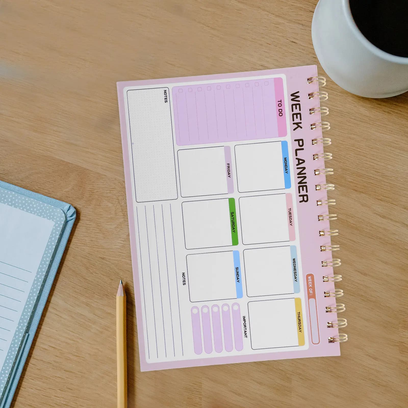 Agenda settimanale con spirale, grande, senza data, per organizzare compiti di lavoro, scuola e casa.