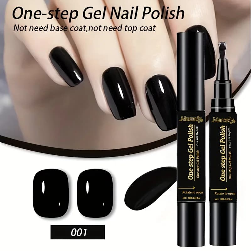 Smalto per unghie gel in un solo passaggio in bianco e nero: non richiesto alcun rivestimento base/top coat, smalto nero lucido a lunga durata, applicato in un unico