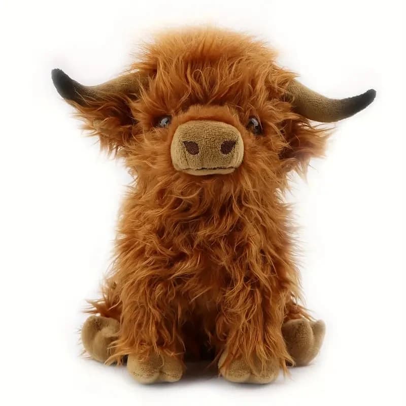 30cm Simulation Kyloe Cream Highland Mucca Animal Plush Soft Doll Farcito Highland Mucca Cattlle Plush Gift for Boys Girls