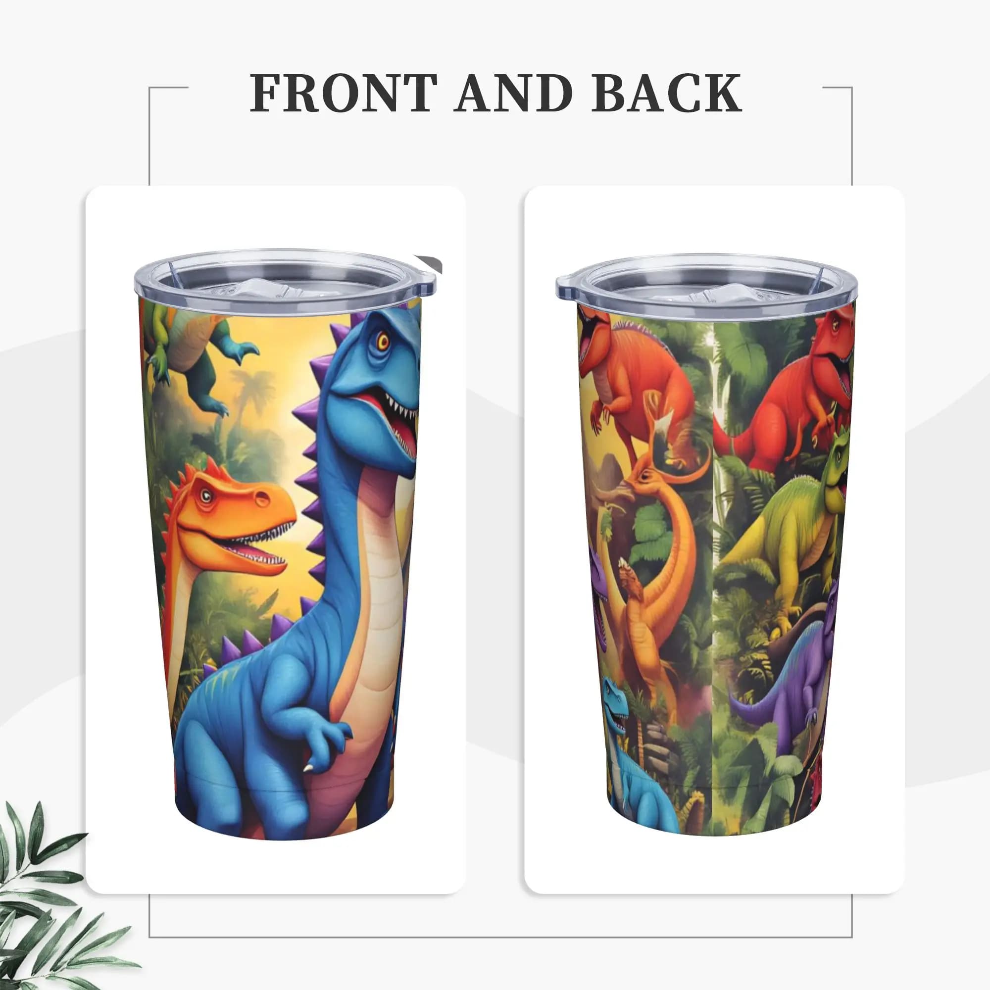 Tumbler in Acciaio Inox con Dinosauro Cartoonesco Sorridente Colorato, Tazza Termica da Campeggio con Cannuccia e Coperchio, 20oz, Bottiglia per Auto