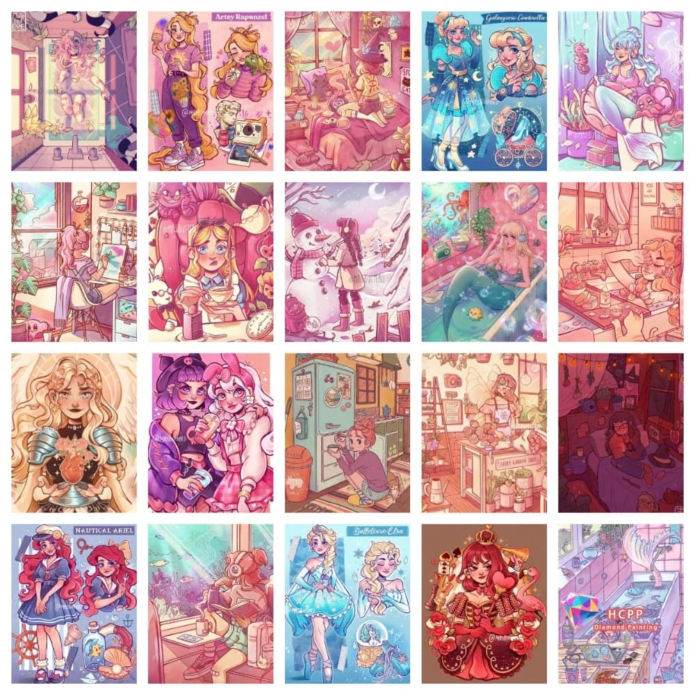 Cartoon Cute Girl Square Round Diamond Painting Kits Embroidery Cross Stitch Fantasy Witch Mosaic Home Decor Children's Gift
