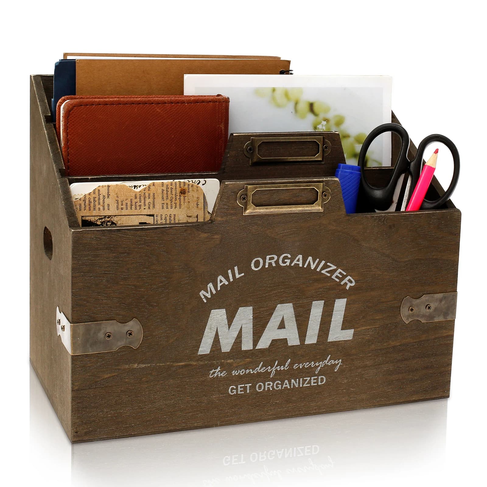 Scatola Portaoggetti in Legno con 3 Scomparti, Organizzatore di Posta, Classificatore di Lettere, Organizzatore da Scrivania per Documenti