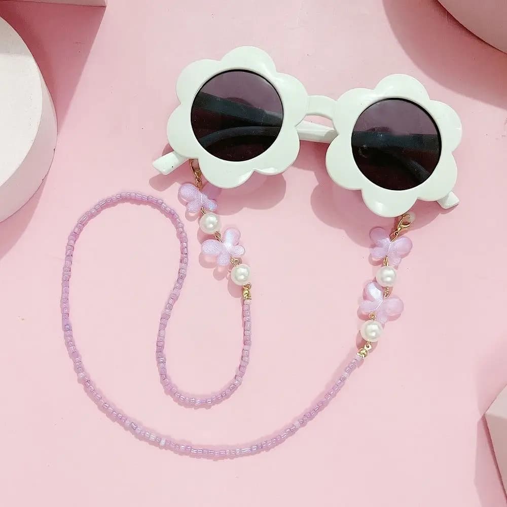 Adjustable Sunglasses Lanyard Strap Colorful Anti-slip Butterfly Pearl Hanging Rope Bead Splicing Necklace Trendy Accessories