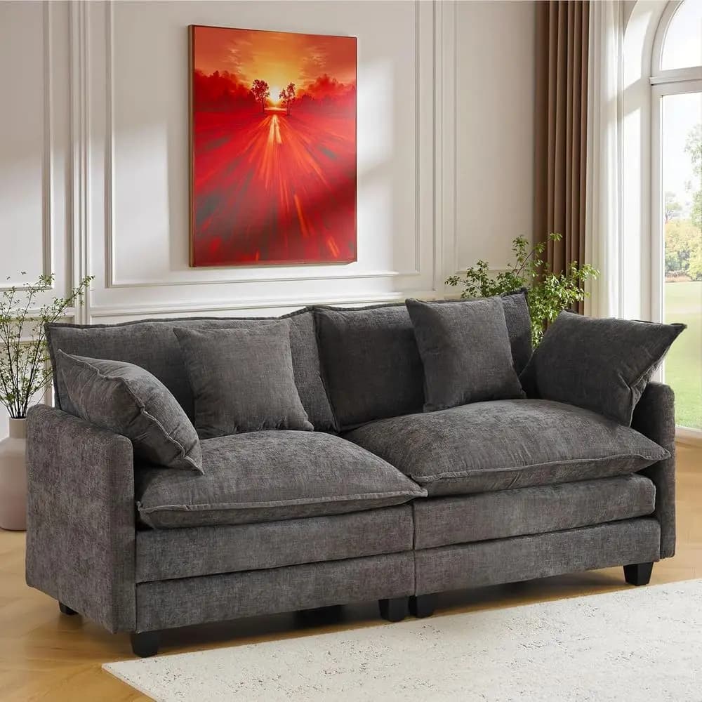Divano a 2 Posti in Ciniglia con Seduta Profonda, Set Divano con Cuscini, Design Salvaspazio, Struttura in Legno Massello, Facile Montaggio, Garanzia 1 Anno