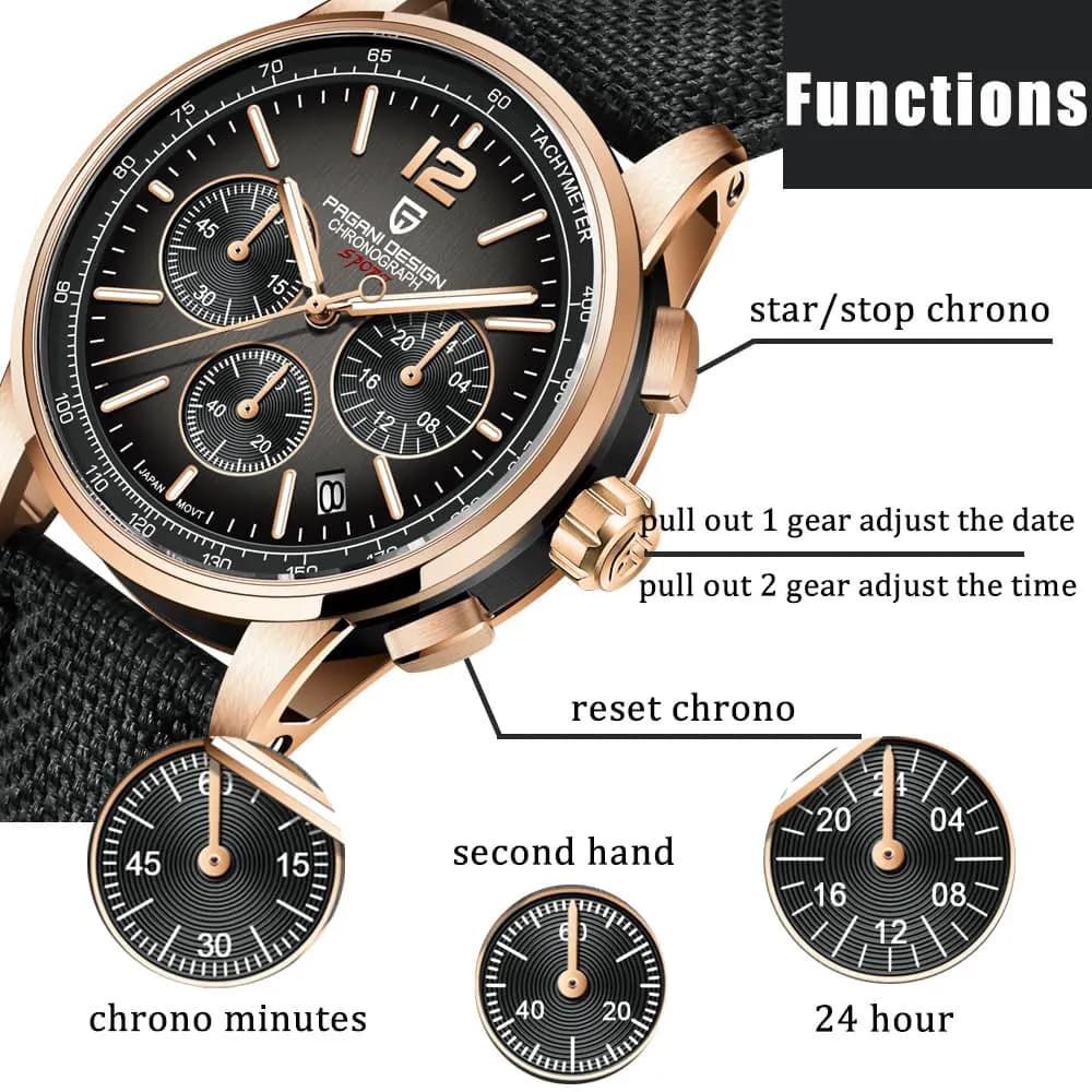 PAGANI DESIGN New Men's Watch 41mm Chronograph 100M Waterproof Wrist Watch Top Brand VK63 Quartz Watches For Men's Gift Reloj Hombre