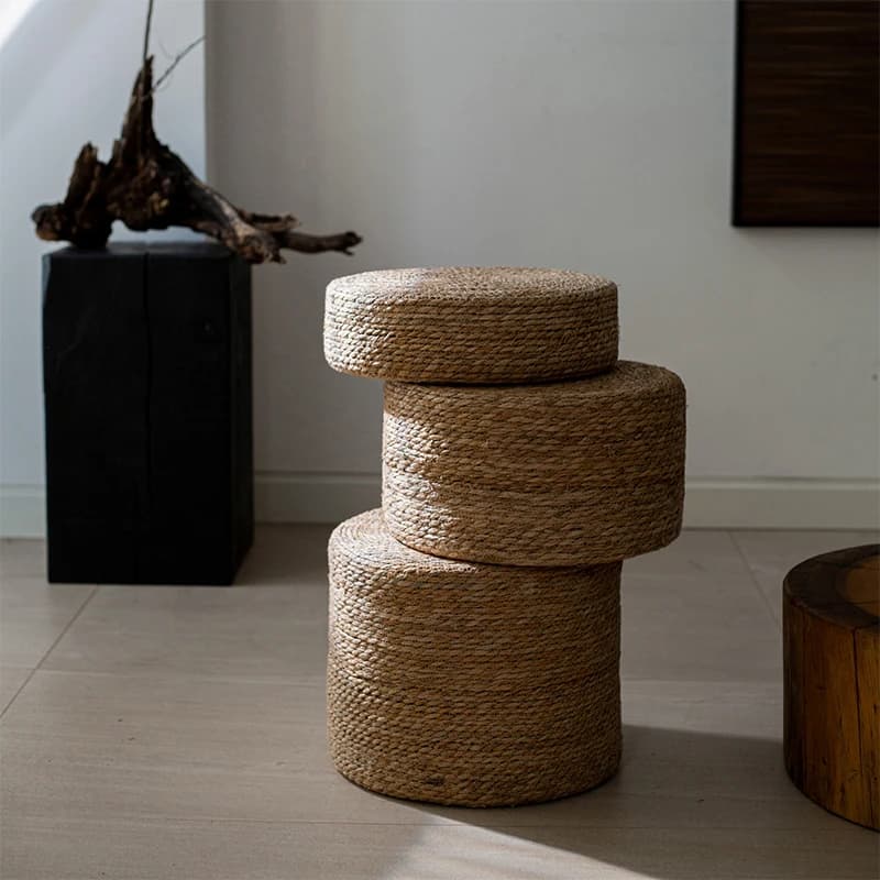 Straw Weaving Cushion Round Tatami Floor Seat for Meditation Japanese Style Kneeling Stool Natural Handmade Ottoman for Home